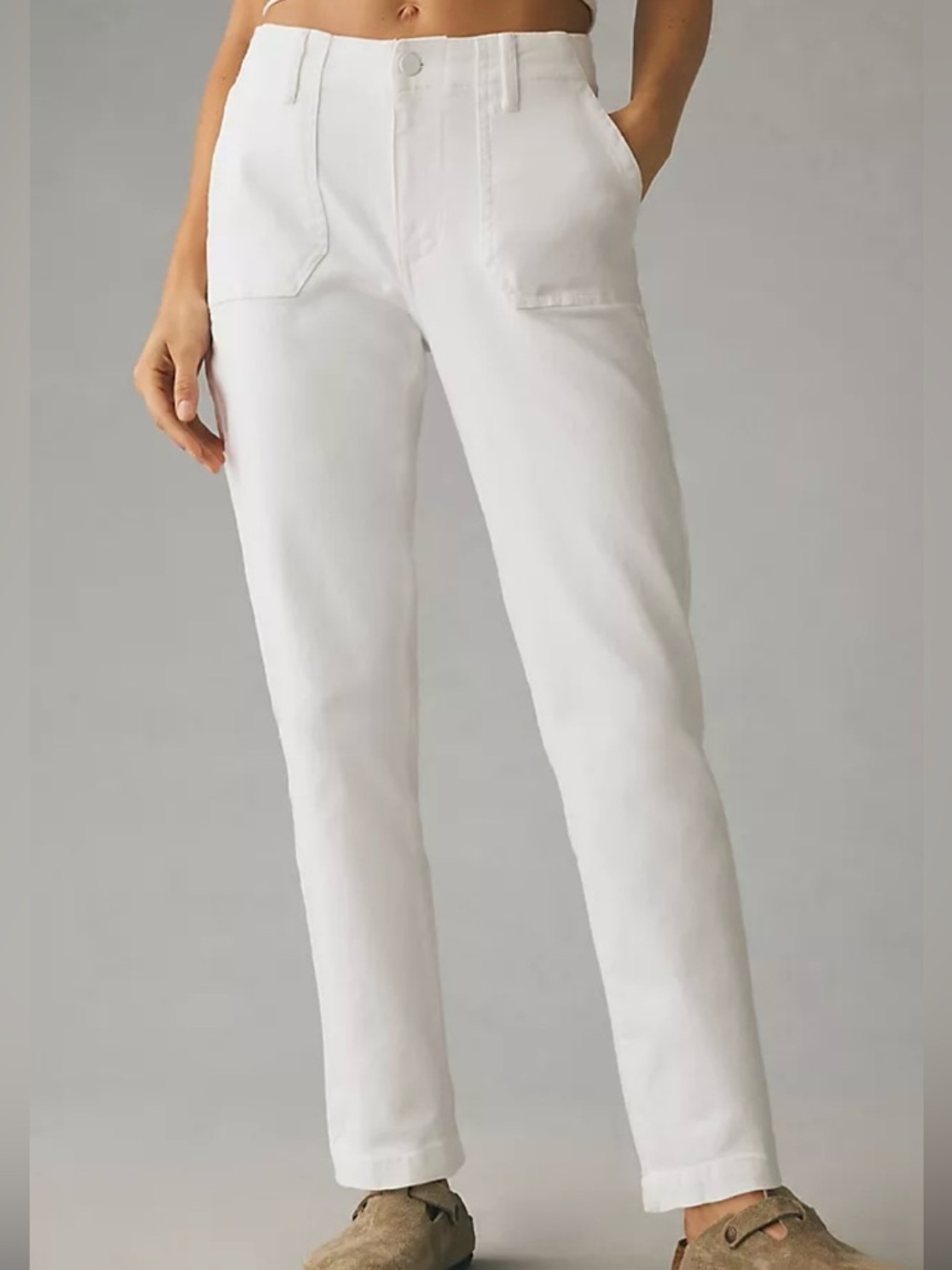 PAIGE Mayslie High Rise Cargo Cotton Straight Leg Joggers in Crisp White